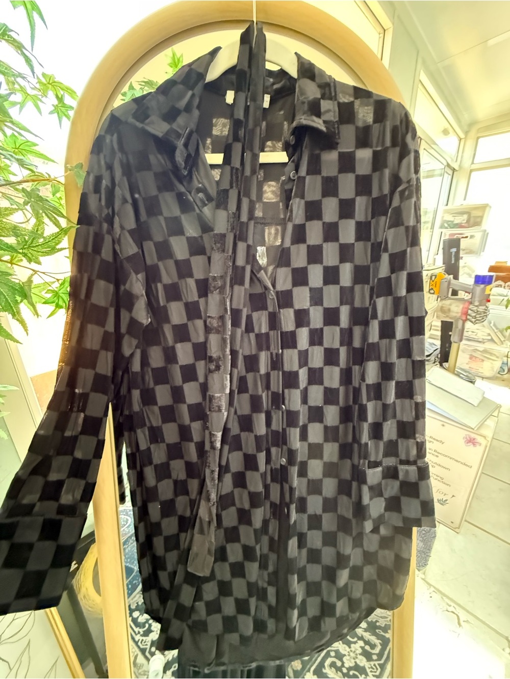 12th Tribe Black Checkered Lightweight Shirt Dress